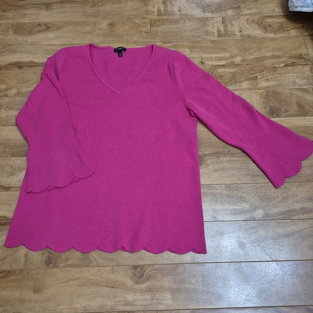 Talbots Pink Crew Neck Sweater scalloped edges large - Picture 2 of 6